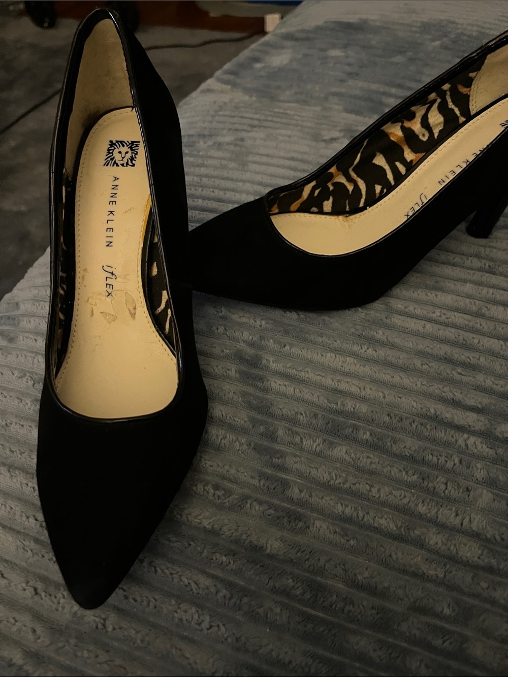 Anne Klein Black Pointed Toe Pumps with Subtle Patent Trim
